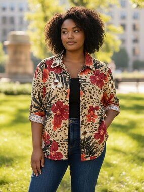 Alfred Dunner Women 18 Jacket Stretch Floral and Leopard Print Mozambique Print